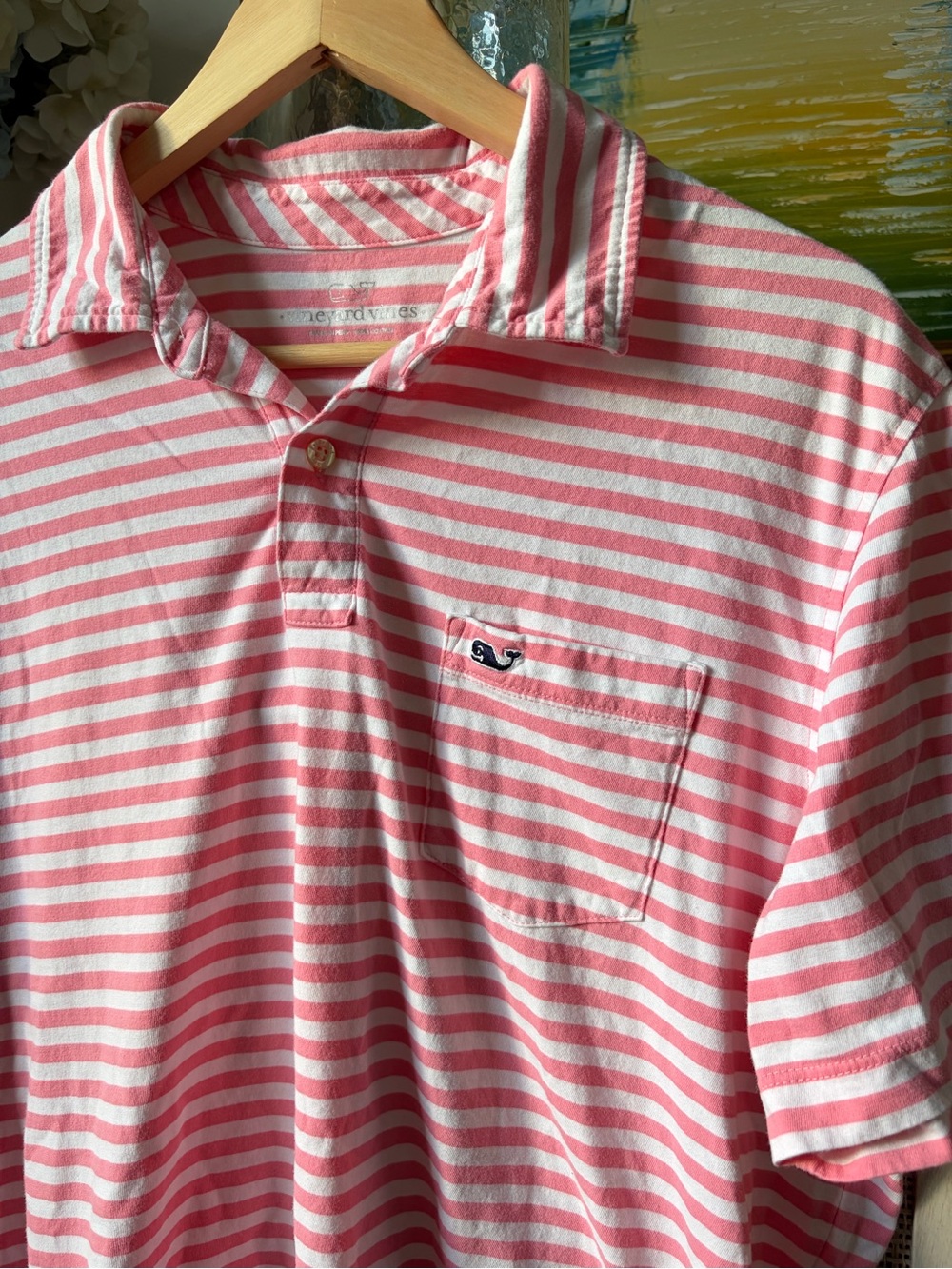 Vineyard Vines Pink & White Striped Polo Whale Embroidery - Picture 3 of 6